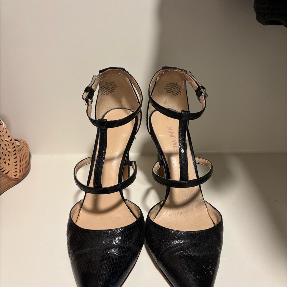 Nine West Black Strappy Heels